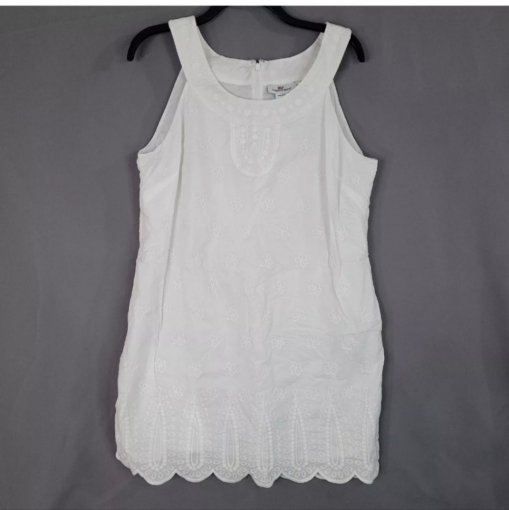 NWT VINEYARD VINES Women's Sun Shift Dress Sleeveless Back Zip SCALLOPED HEM 8